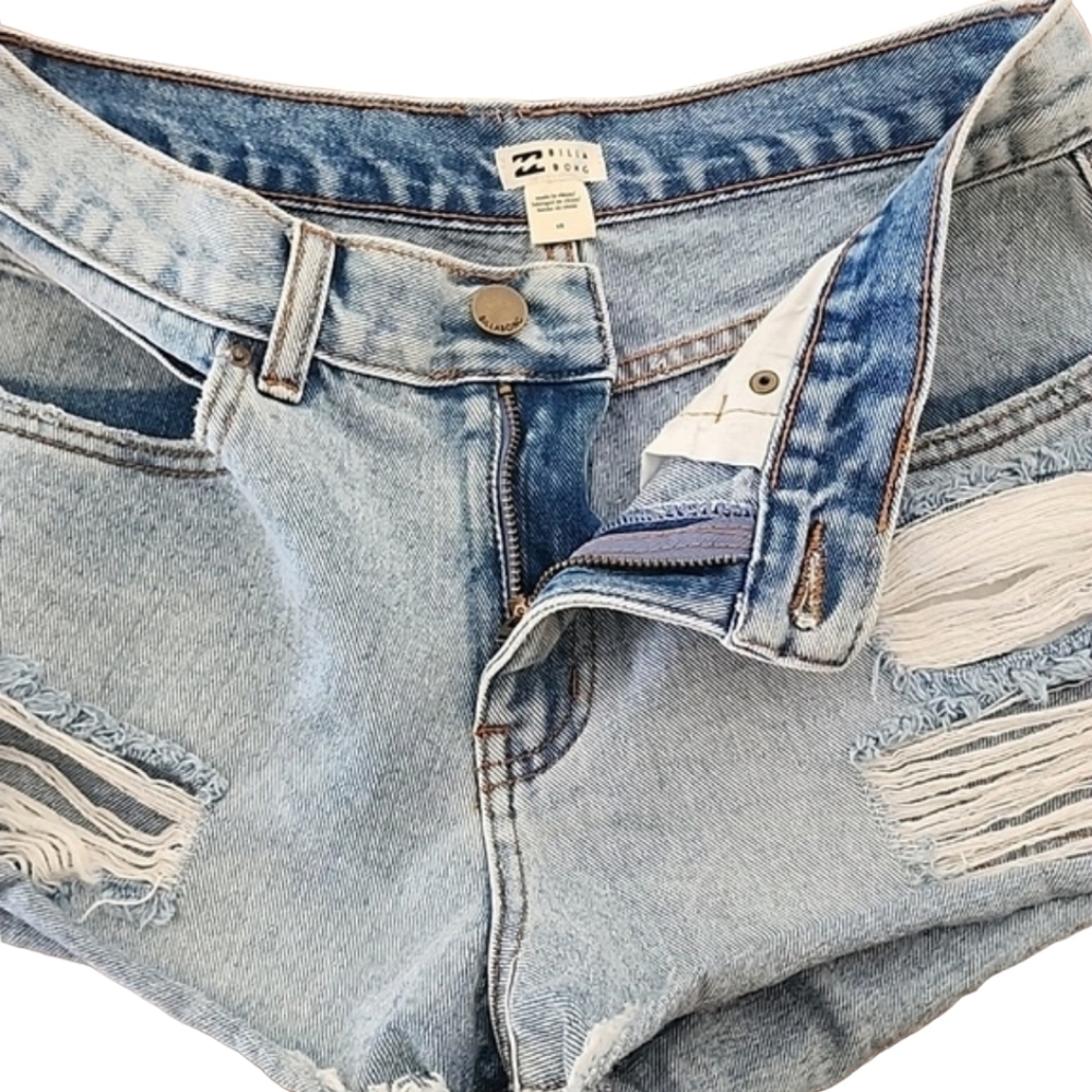 BILLABONG Drift Away Cut Off Jean Shorts 28 Surfside Wash Jeans Ripped Destroyed - Picture 8 of 15